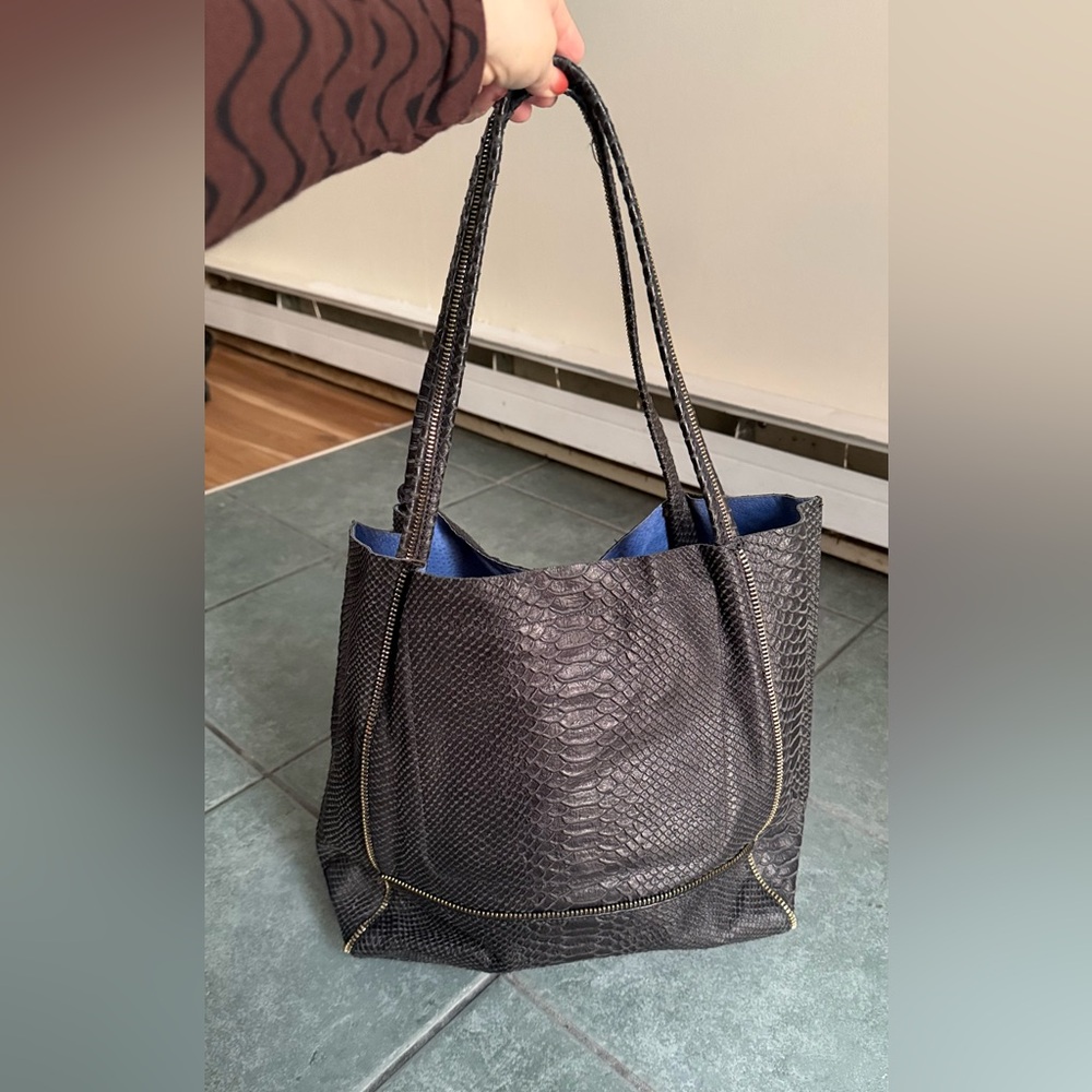 Botkier Black SoHo Python Leather Zipper Tote Bag - image 8